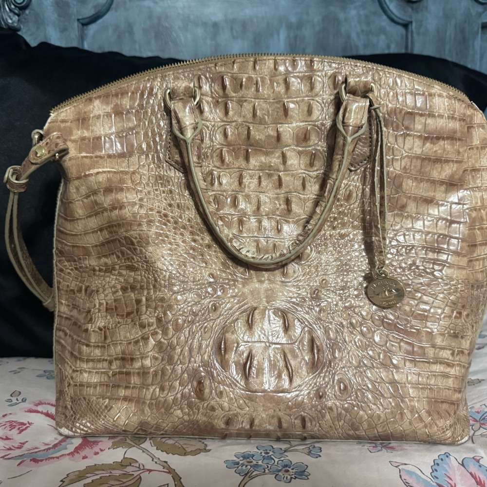 Brahmin Tan and Cream Striped Interior